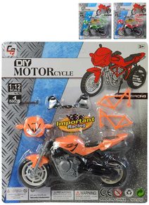 Motorka závodní k sestavení 18cm 3 barvy na kartě plast