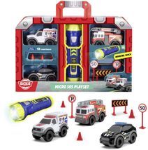 DICKIE Mikro záchranářská vozidla 3ks s baterkou a doplňky na baterie Světlo
