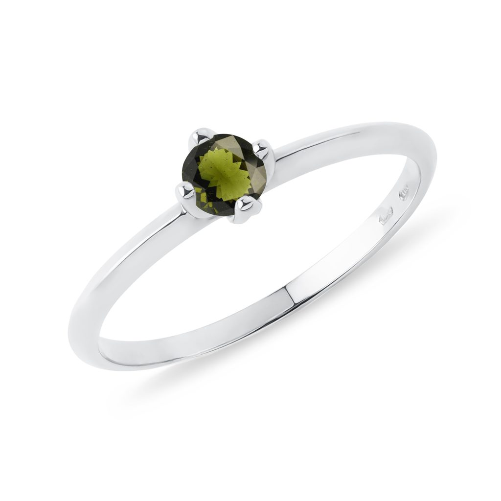 Dainty Moldavite Ring in 14k White Gold DAINTY MOLDAVITE RING IN 14K WHITE GOLD - MOLDAVITE RINGS - RINGS