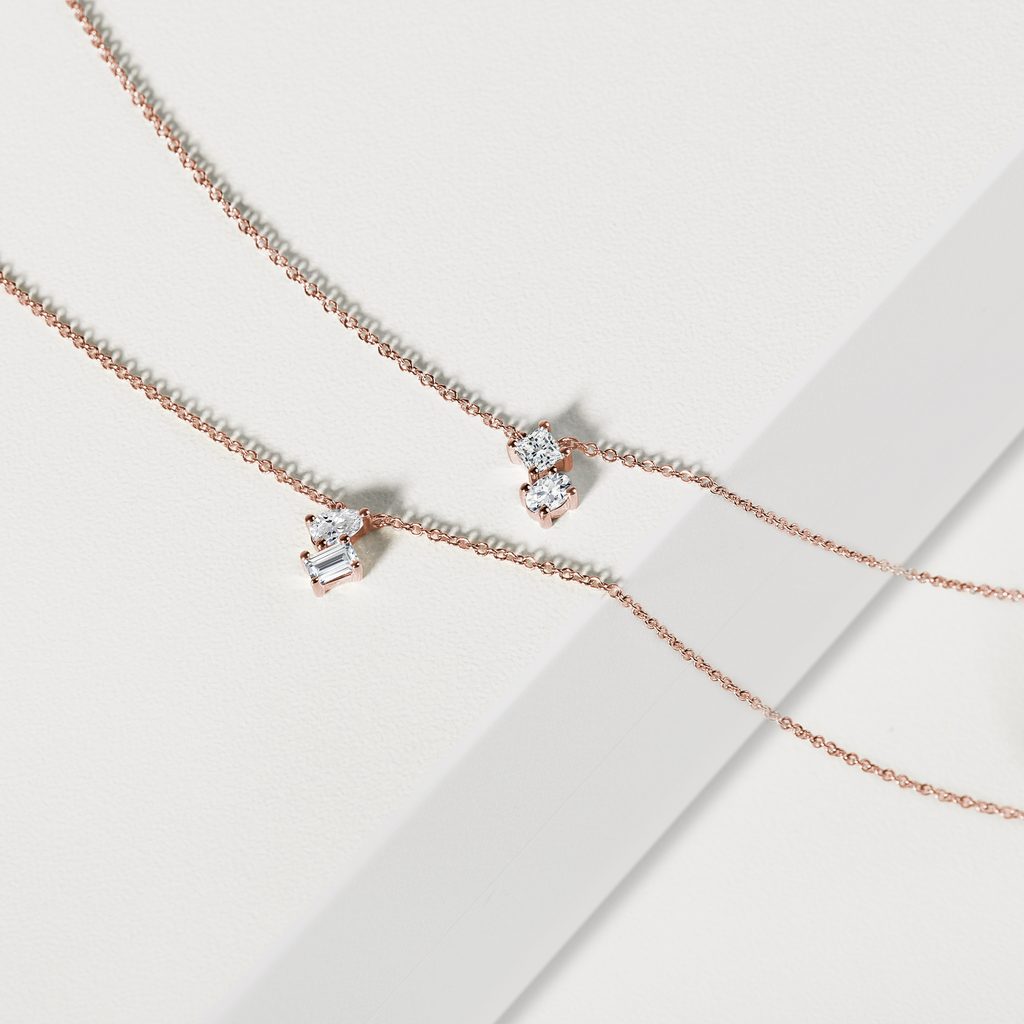 DIAMOND CLUSTER NECKLACE IN 14K ROSE GOLD - DIAMOND NECKLACES - NECKLACES
