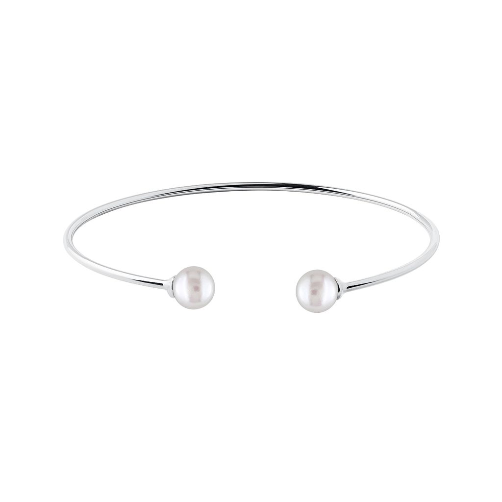 White Gold Open Bangle with Pearls WHITE GOLD OPEN BANGLE WITH PEARLS - CUFF BRACELETS - BRACELETS