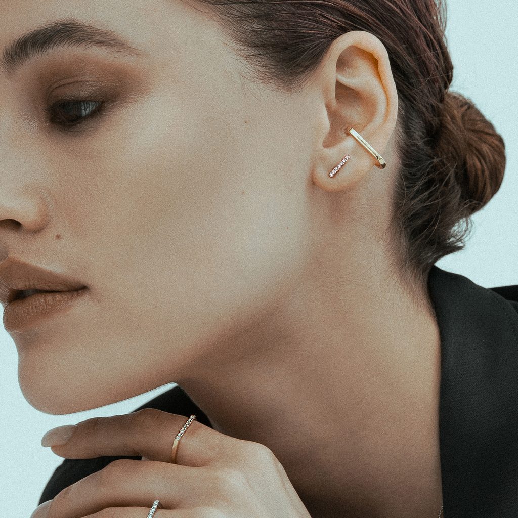 DIAMOND BAR EARRINGS IN ROSE GOLD - DIAMOND EARRINGS - EARRINGS