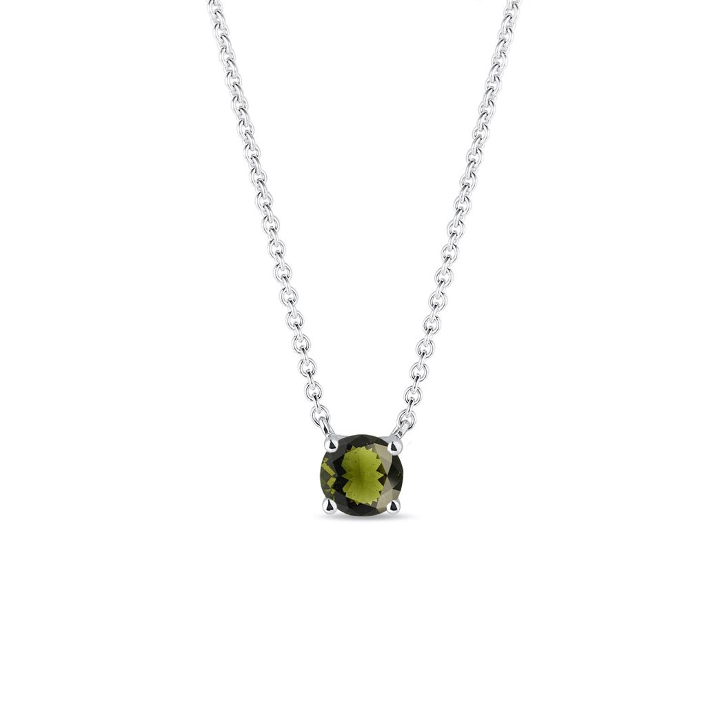 Green Moldavite Necklace in White Gold GREEN MOLDAVITE NECKLACE IN WHITE GOLD - MOLDAVITE NECKLACES - NECKLACES