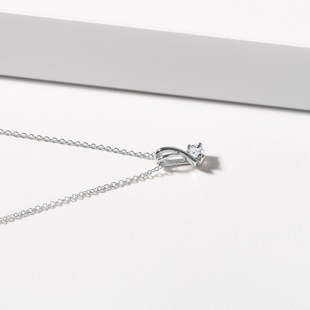 WHITE GOLD DIAMOND RIBBON PENDANT - PENDANTS - NECKLACES