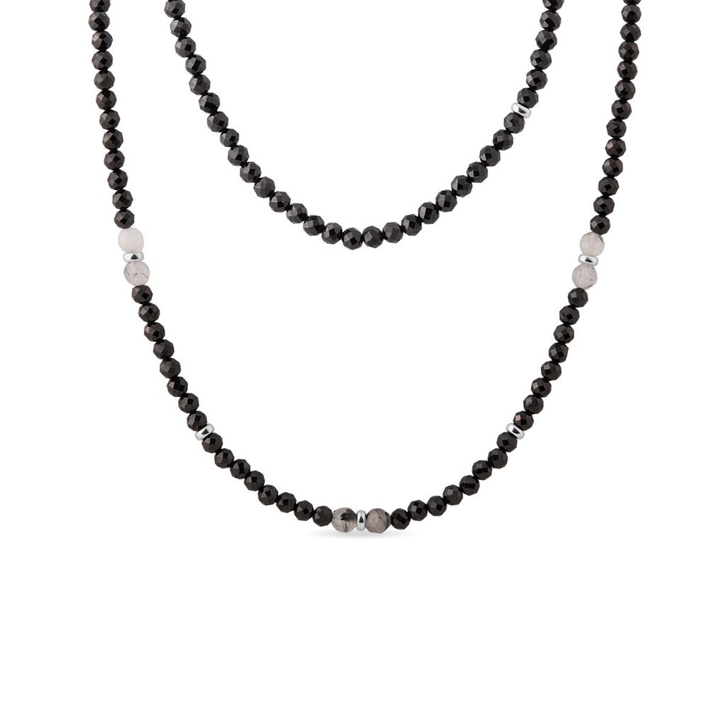 Black Spinel and Crystal Necklace in White Gold BLACK SPINEL AND CRYSTAL NECKLACE IN WHITE GOLD - MINERAL NECKLACES - NECKLACES