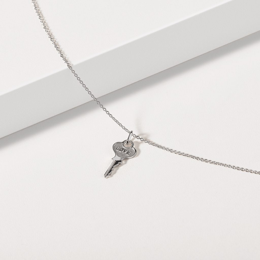 LOVE KEY PENDANT IN WHITE GOLD - WHITE GOLD NECKLACES - NECKLACES