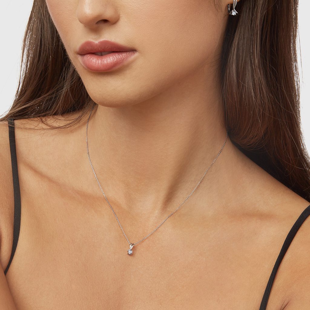 WHITE GOLD DIAMOND RIBBON PENDANT - PENDANTS - NECKLACES