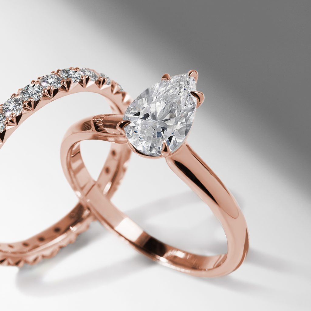 SET OF WEDDING RINGS WITH DIAMONDS IN ROSE GOLD - ENGAGEMENT AND BRIDAL RING SETS - ENGAGEMENT RINGS