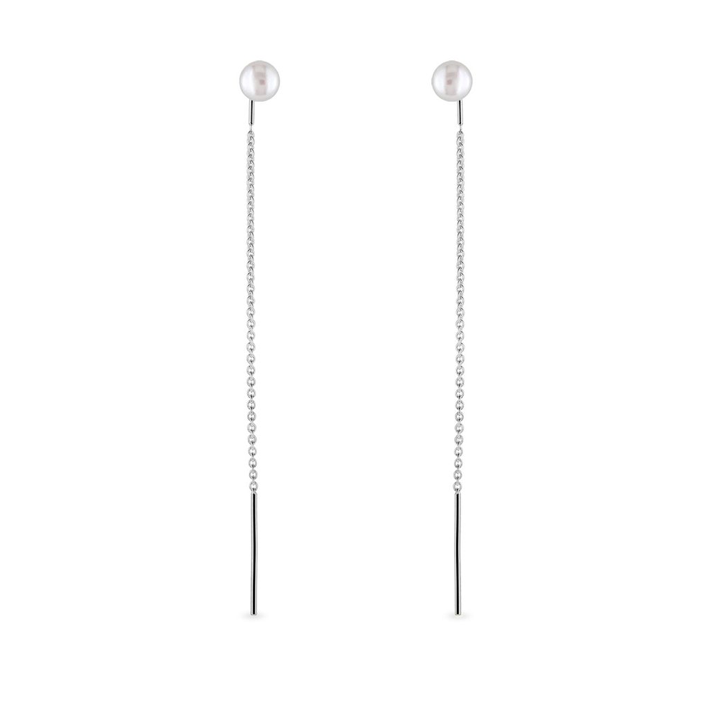 Long Pearl Dangle Earrings in White Gold LONG PEARL DANGLE EARRINGS IN WHITE GOLD - PEARL EARRINGS - PEARL JEWELRY