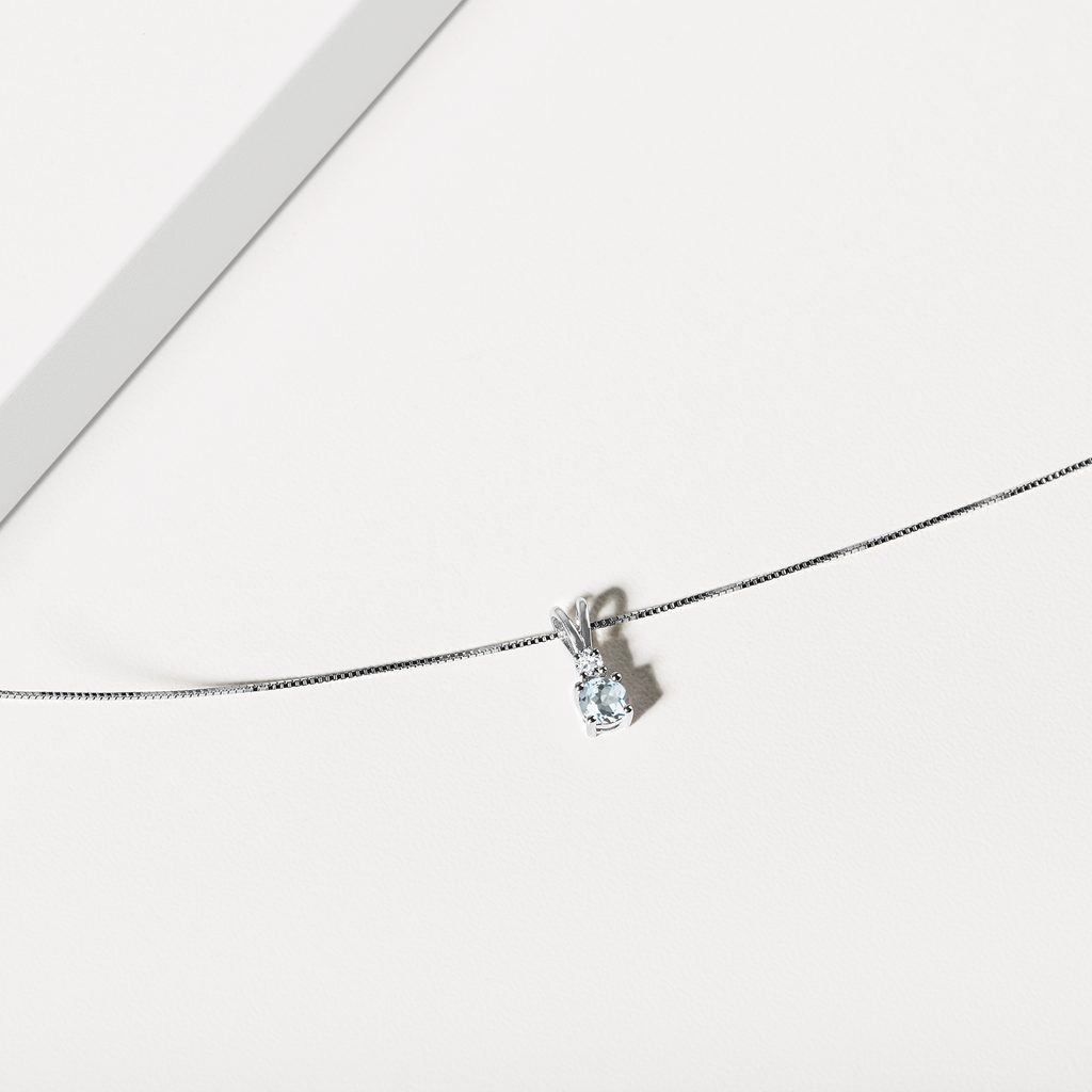AQUAMARINE AND DIAMOND NECKLACE IN WHITE GOLD - AQUAMARINE NECKLACES - NECKLACES