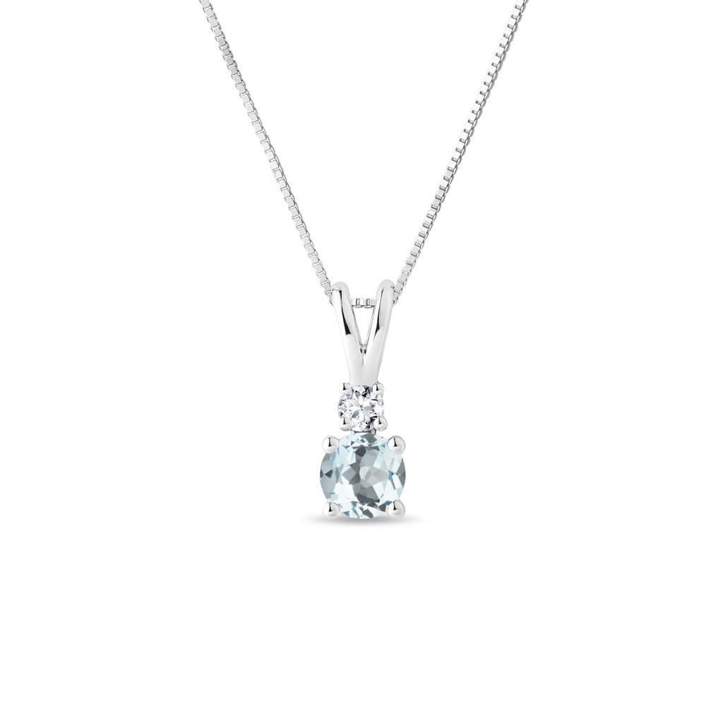 Aquamarine and Diamond Necklace in White Gold AQUAMARINE AND DIAMOND NECKLACE IN WHITE GOLD - AQUAMARINE NECKLACES - NECKLACES