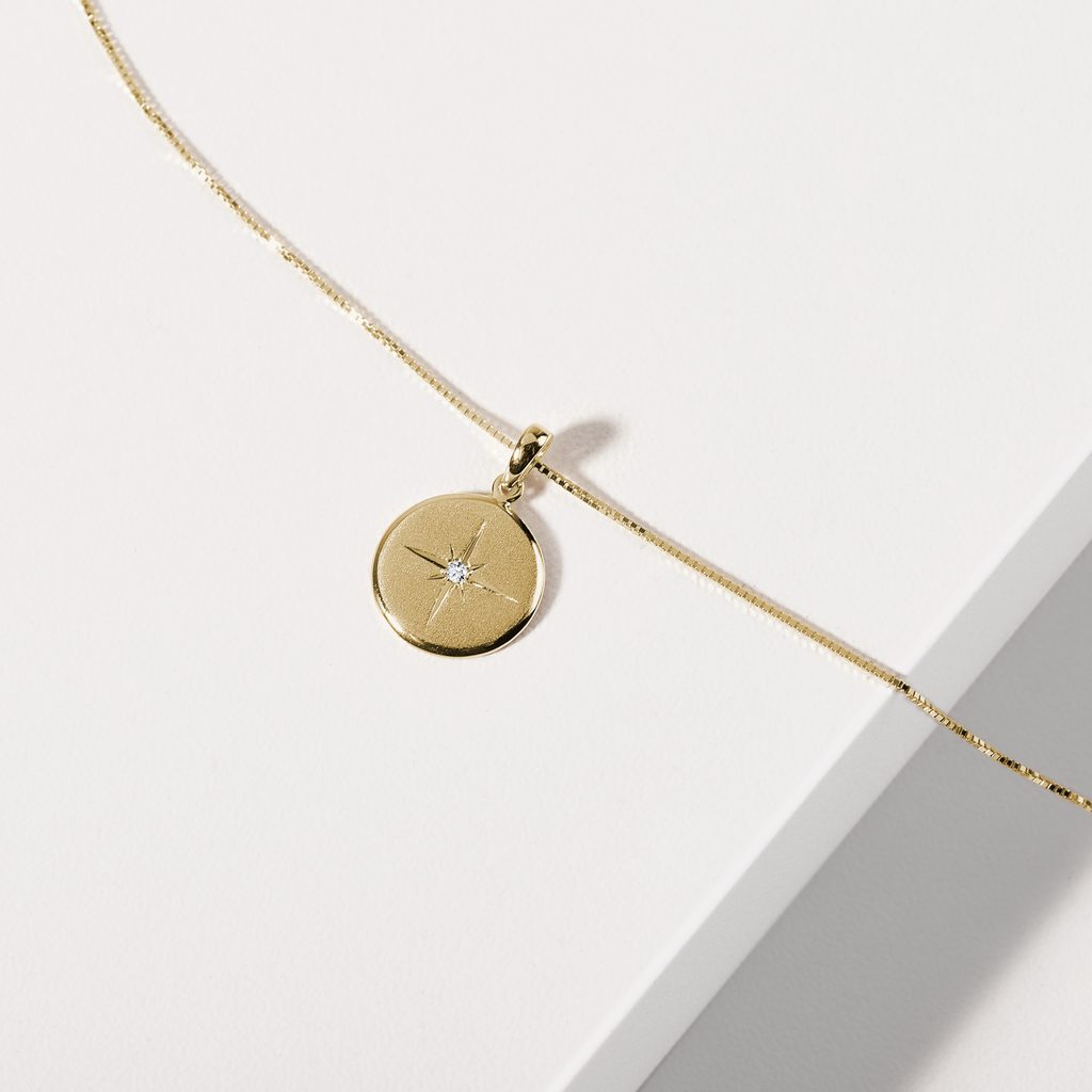 GOLD NECKLACE WITH A DIAMOND MEDALLION - DIAMOND NECKLACES - NECKLACES