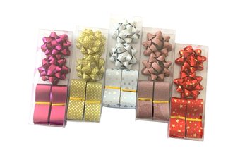 Sada na balení dárků - stuhy a květinky - různé dekory