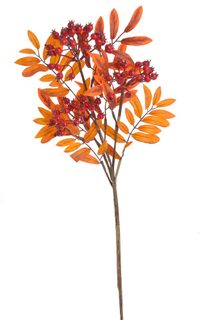 Podzimní větvička s listy a bobulemi - oranžová/červená