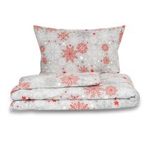 Vánoční povlečení 140x200, 70x90cm VLOČKY červenošedé