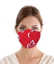 Dvouvrstvá rouška bavlněná na gumičku s vnitřní kapsou - délka oblouku 15cm srdce červené