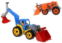 Bagr plastový s rypadlem 50cm přední a zadní lžíce 2 barvy v síťce