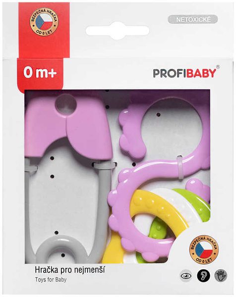 PROFIBABY Baby chrastítko špendlík + osmička v krabici pro miminko plast