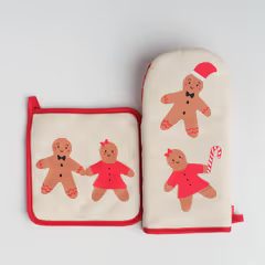 HOME & YOU Sada chňapka a podložka na nádobí perníkový panáček - bílá