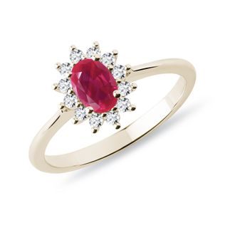RUBY RING WITH BRILLIANTS IN YELLOW GOLD - RUBY ENGAGEMENT RINGS - ENGAGEMENT RINGS