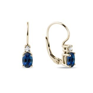 OVAL SAPPHIRE AND DIAMOND GOLD DROP EARRINGS - SAPPHIRE EARRINGS - EARRINGS