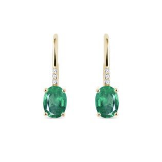EMERALD AND DIAMOND GOLD DROP EARRINGS - EMERALD EARRINGS - EARRINGS