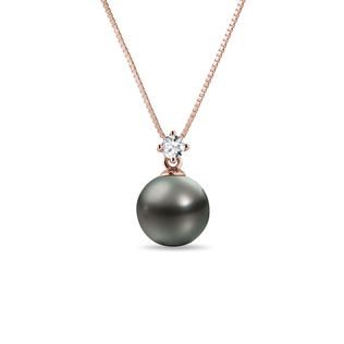 TAHITIAN PEARL AND DIAMOND ROSE GOLD NECKLACE - PEARL PENDANTS - PEARL JEWELRY