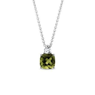 MOLDAVITE AND DIAMOND PENDANT IN WHITE GOLD - NECKLACES