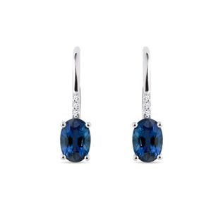 SAPPHIRE AND DIAMOND WHITE GOLD DROP EARRINGS - SAPPHIRE EARRINGS - EARRINGS
