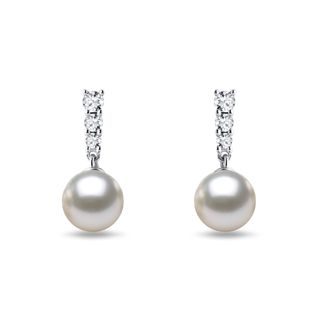 WHITE GOLD EARRINGS WITH AKOYA PEARL AND BRILLIANTS - PEARL EARRINGS - PEARL JEWELRY