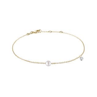 NÁRAMEK S PERLOU A DIAMANTEM VE ŽLUTÉM ZLATĚ - PERLOVÉ NÁRAMKY - PERLOVÉ ŠPERKY