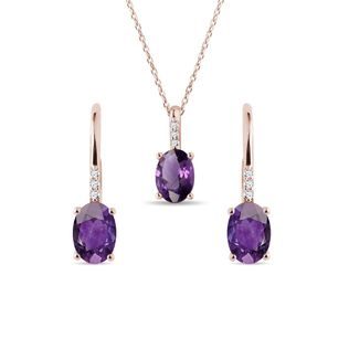 AMETHYST AND DIAMOND ROSE GOLD JEWELRY SET - GEMSTONE SETS - FINE JEWELRY