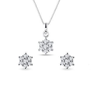 DIAMOND FLOWER JEWELRY SET MADE OF WHITE GOLD - DIAMOND SETS - FINE JEWELRY