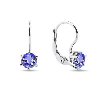 ROUND TANZANITE EARRINGS IN 14K WHITE GOLD - TANZANITE EARRINGS - EARRINGS