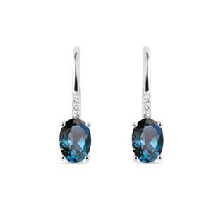 WHITE GOLD EARRINGS WITH DIAMONDS AND TOPAZ - TOPAZ EARRINGS - EARRINGS