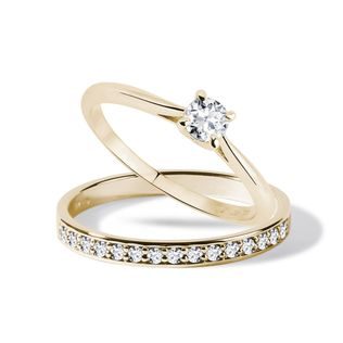 DIAMOND ENGAGEMENT RING SET IN YELLOW GOLD - ENGAGEMENT AND BRIDAL RING SETS - ENGAGEMENT RINGS