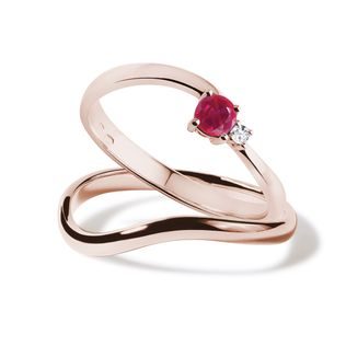 RUBY AND DIAMOND ENGAGEMENT RING SET IN ROSE GOLD - ENGAGEMENT AND BRIDAL RING SETS - ENGAGEMENT RINGS