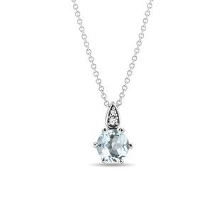AQUAMARINE AND DIAMOND WHITE GOLD NECKLACE - AQUAMARINE NECKLACES - NECKLACES