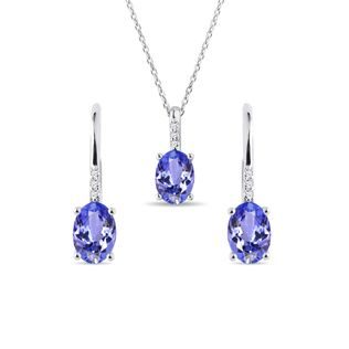 TANZANITE NECKLACE AND EARRING SET IN WHITE GOLD - GEMSTONE SETS - FINE JEWELRY