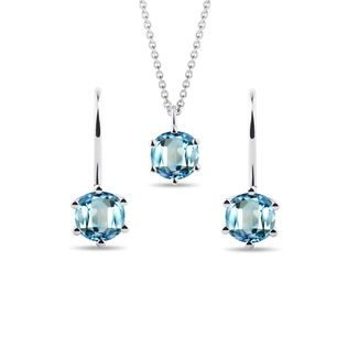 SWISS TOPAZ EARRING AND NECKLACE SET IN WHITE GOLD - GEMSTONE SETS - FINE JEWELRY