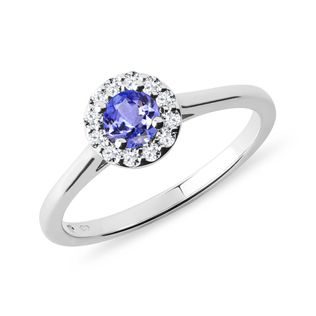 TANZANITE AND DIAMOND HALO RING IN WHITE GOLD - TANZANITE RINGS - RINGS