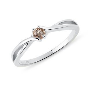 DAINTY CHAMPAGNE DIAMOND RING IN WHITE GOLD - FANCY DIAMOND ENGAGEMENT RINGS - ENGAGEMENT RINGS