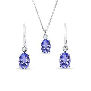 TANZANITE AND DIAMOND WHITE GOLD JEWELRY SET - GEMSTONE SETS - FINE JEWELRY