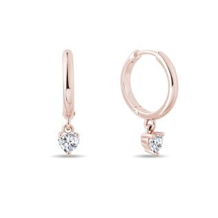 ROSE GOLD HOOP EARRINGS WITH HEART PENDANT - DIAMOND EARRINGS - EARRINGS