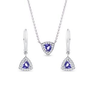 TANZANITE AND DIAMOND JEWELRY SET IN WHITE GOLD - GEMSTONE SETS - FINE JEWELRY