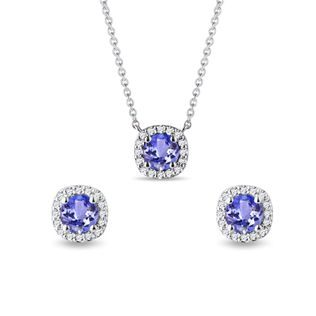 TANZANITE AND DIAMOND JEWELRY SET IN WHITE GOLD - GEMSTONE SETS - FINE JEWELRY