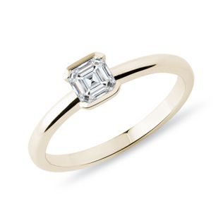 ASSCHER DIAMOND GOLD ENGAGEMENT RING - DIAMOND ENGAGEMENT RINGS - ENGAGEMENT RINGS