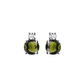 ELEGANT WHITE GOLD MOLDAVITE EARRINGS WITH DIAMONDS - MOLDAVITE EARRINGS - EARRINGS