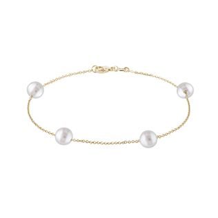 WHITE PEARL CHAIN BRACELET IN YELLOW GOLD - PEARL BRACELETS - PEARL JEWELRY