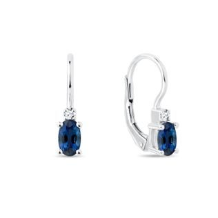 GOLD EARRINGS WITH BRILLIANTS AND OVAL SAPPHIRES - SAPPHIRE EARRINGS - EARRINGS